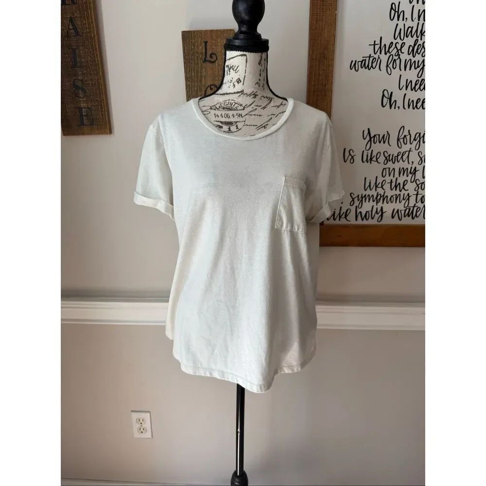 United by Blue Women's Short Cuffed Sleeve Crew Neck Top Off White Size Large